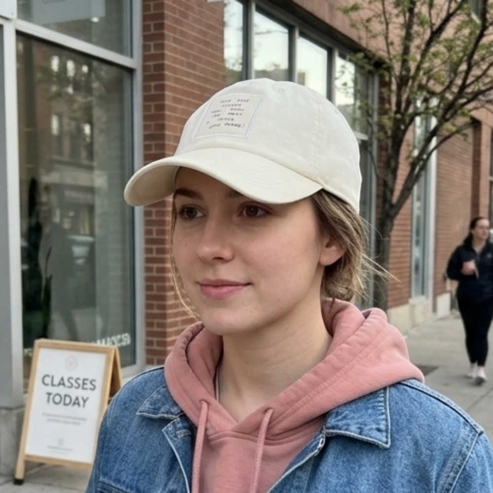 Off White Baseball Cap with Cute Phrase